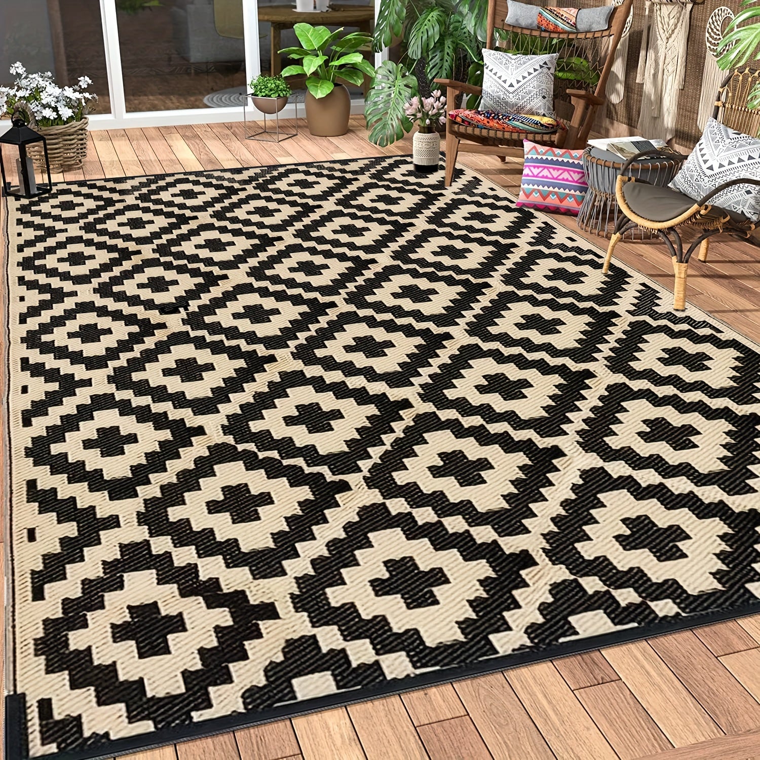 Tappeto Esterno Geometrico Doppia Faccia - Impermeabile e Durevole, Perfetto per Campeggio, Terrazza e Balcone - Tutte le Stagioni, Polipropilene
