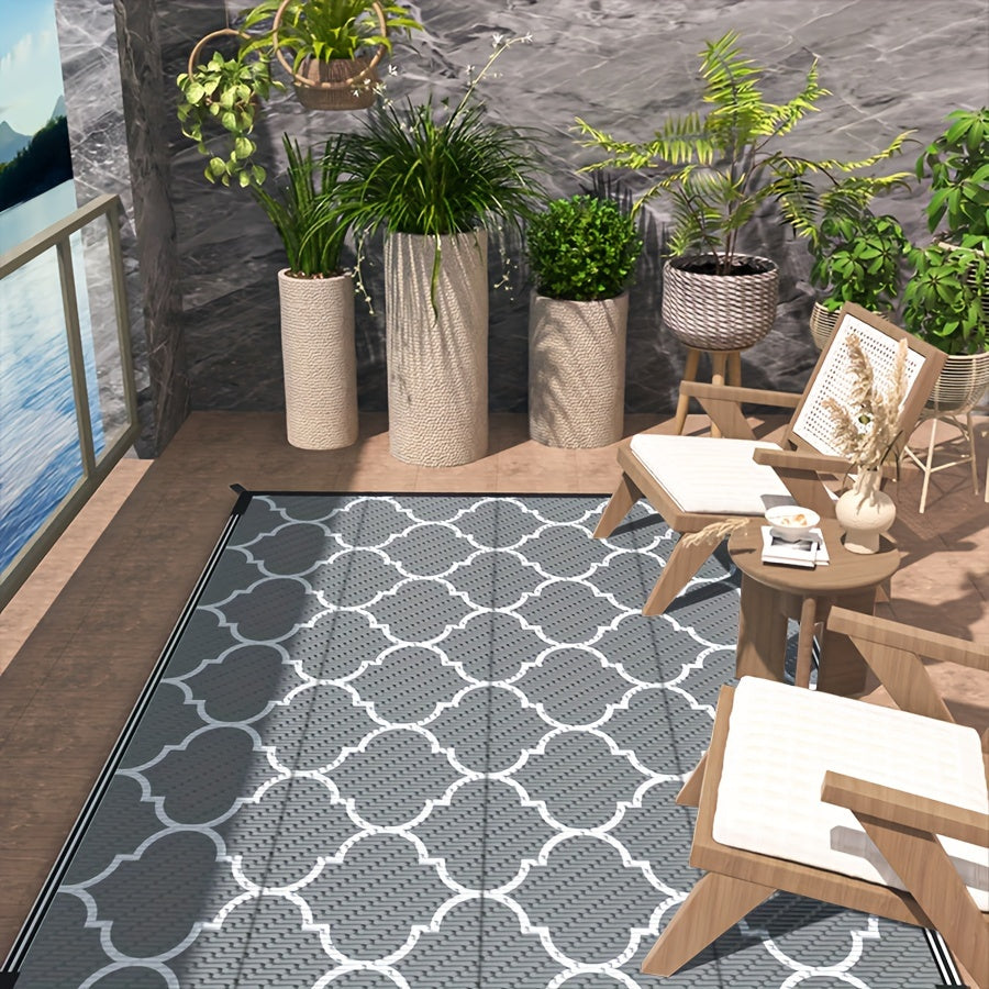Alfombra exterior reversible impermeable - Perfecta para terraza, camping, autocaravana, picnic, jardín, balcón, porche y playa - Lavable a mano y resistente a manchas, material de PP