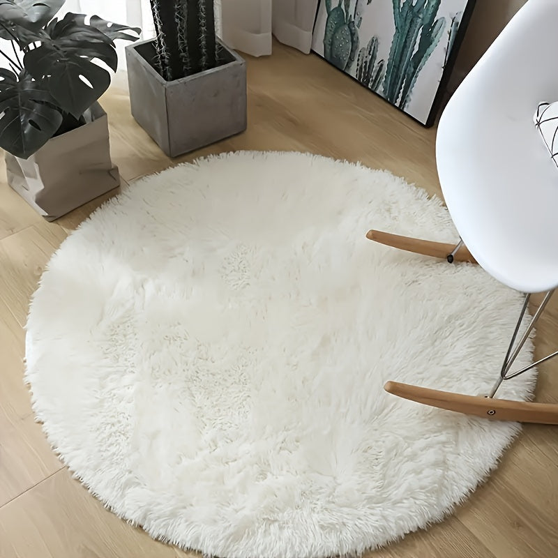 Tapete Redondo de Pelúcia Branco Super Macio - Perfeito para Sala de Estar, Quarto e Quarto de Criança - Antiderrapante, Fofo e Fabricado à Máquina