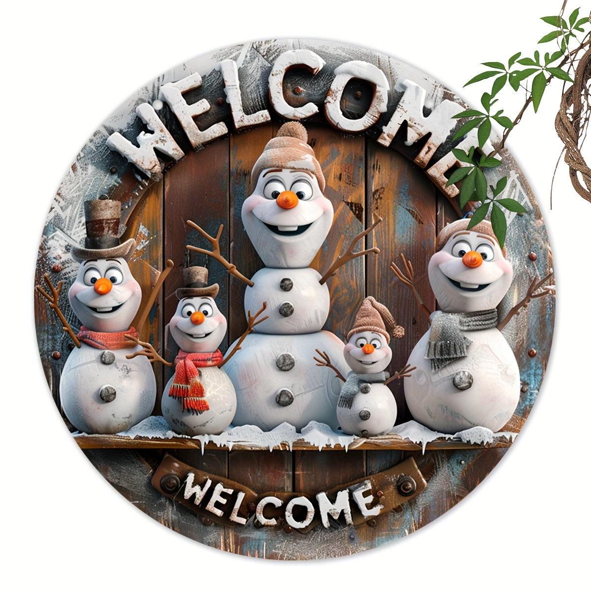 Welcome Sign - Wooden Christmas Decoration Vintage Snowman