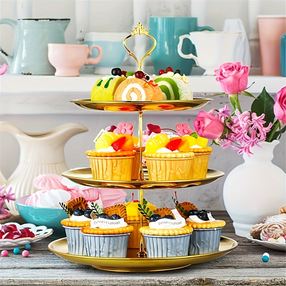 SteelTower - Prato de Bolo em Aço Inoxidável de 3 Camadas | Travessa para Sobremesas e Fruta