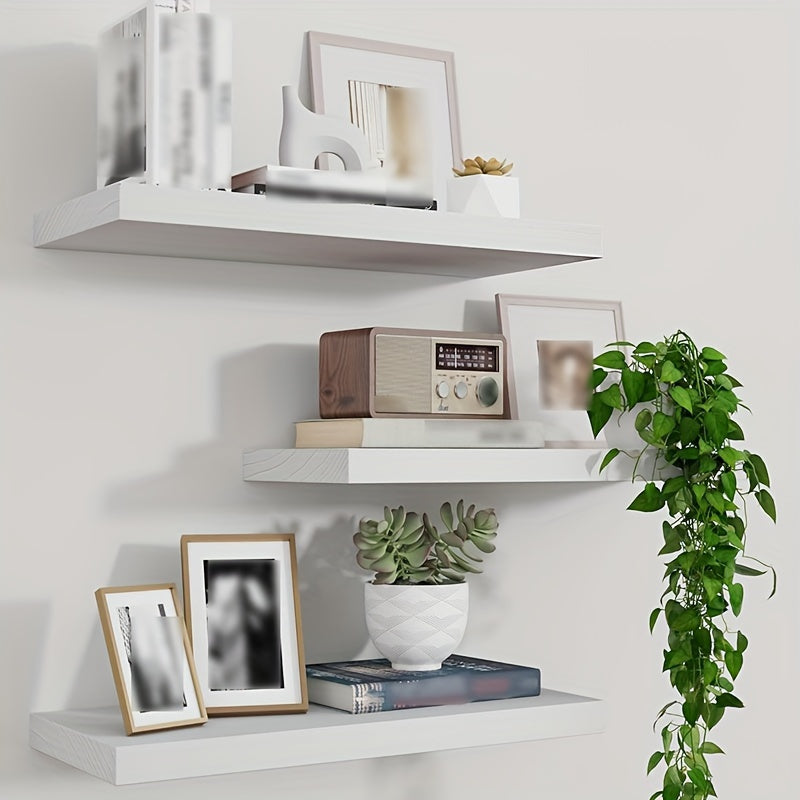 RusticFloat - Set of 3 Rustic Wooden Floating Shelves with Invisible Brackets