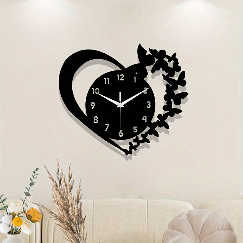 Relógio de Parede Acrílico Silencioso em Forma de Coração - Design Sem Moldura de Amor para Sala de Estar, Quarto e Escritório