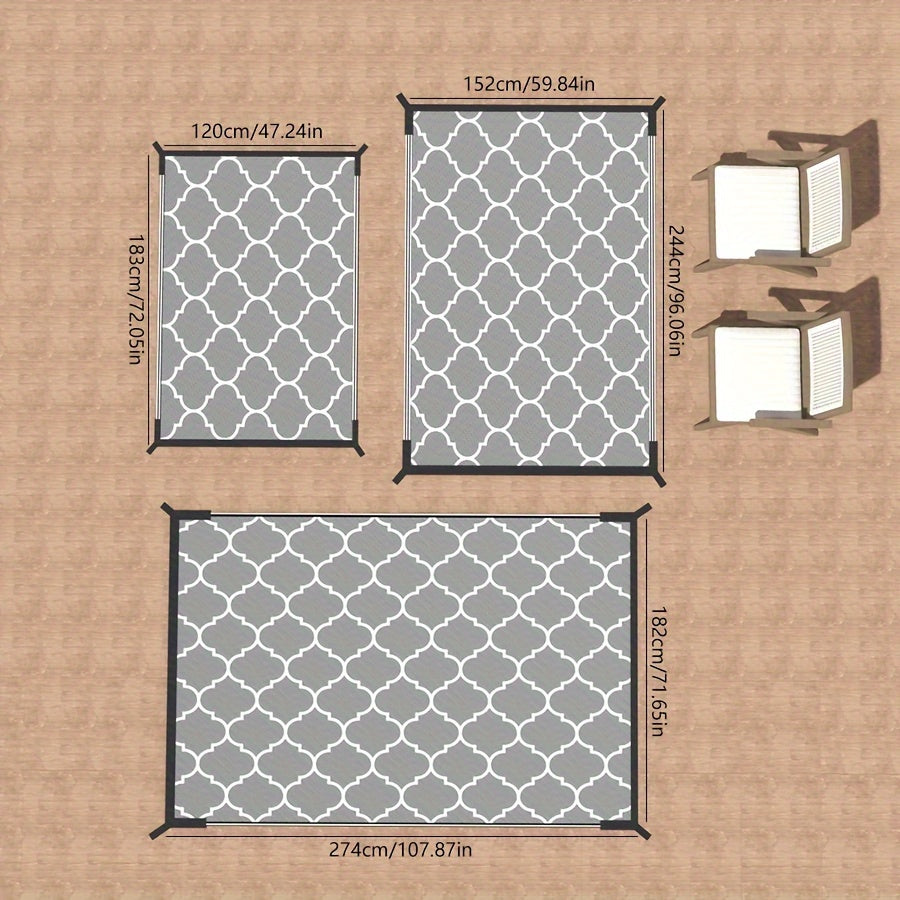 Alfombra exterior reversible impermeable - Perfecta para terraza, camping, autocaravana, picnic, jardín, balcón, porche y playa - Lavable a mano y resistente a manchas, material de PP