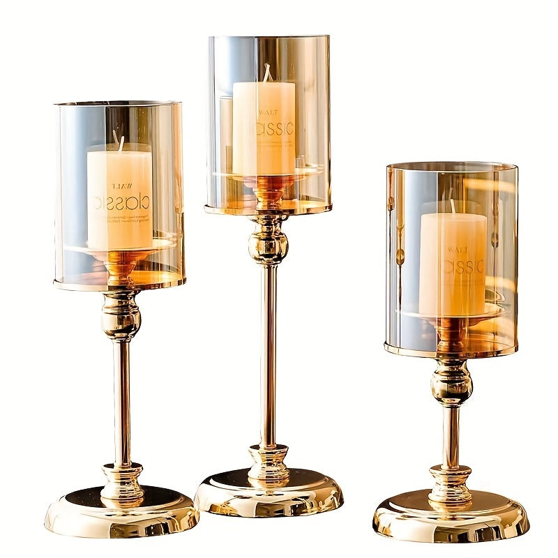 Set di candelieri in metallo a 3 pezzi – Stile retro di lusso, perfetto per matrimoni e decorazioni da tavola