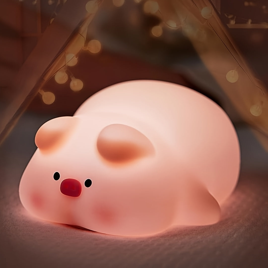 PiggyGlow - Cute Silicone Night Light, USB Rechargeable, Perfect Gift