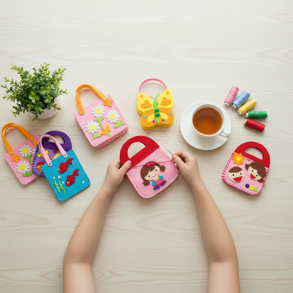 Borse in Feltro Sicure Kit Creativo Per Bambini Maniglie ֆ - Image 2