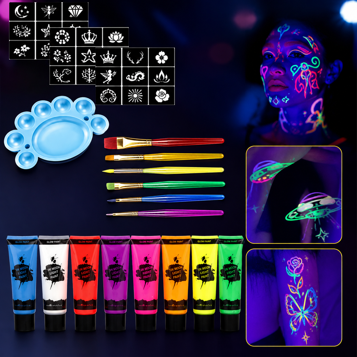 Set di Vernice per il Corpo Luminescente per Feste