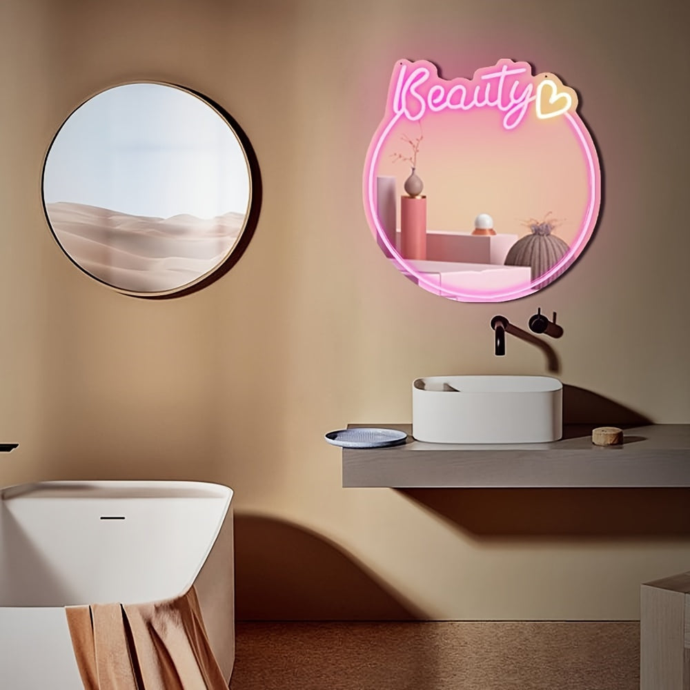Specchio Neon Bellezza - Montaggio a muro, luce per specchio alimentata da USB per camera delle ragazze o salone di bellezza