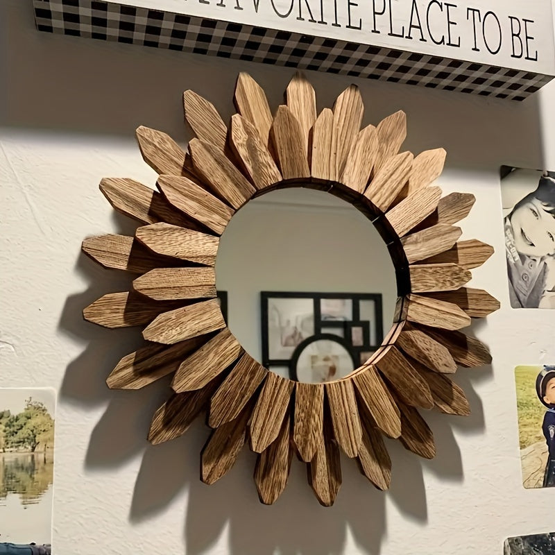 1 Pezzo Specchio Girasole Bohemien - Specchio da Parete in Legno, Specchio Decorativo