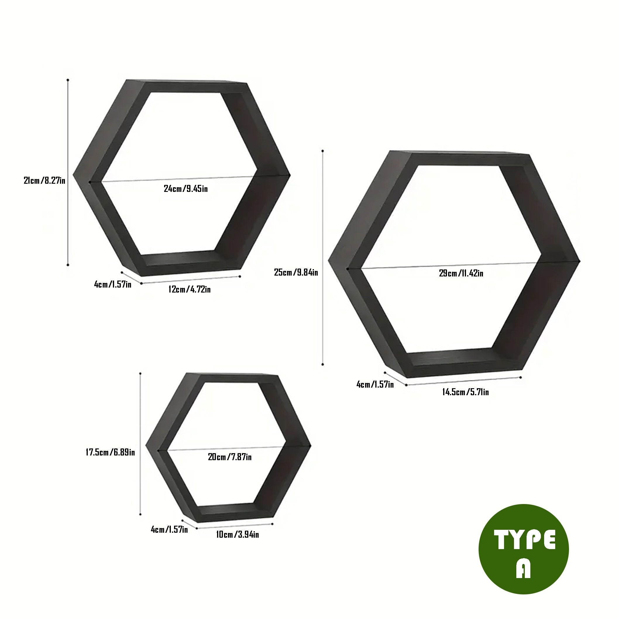 HexaWood - Set of 3 Hexagonal Wooden Floating Shelves for Living and Workspace