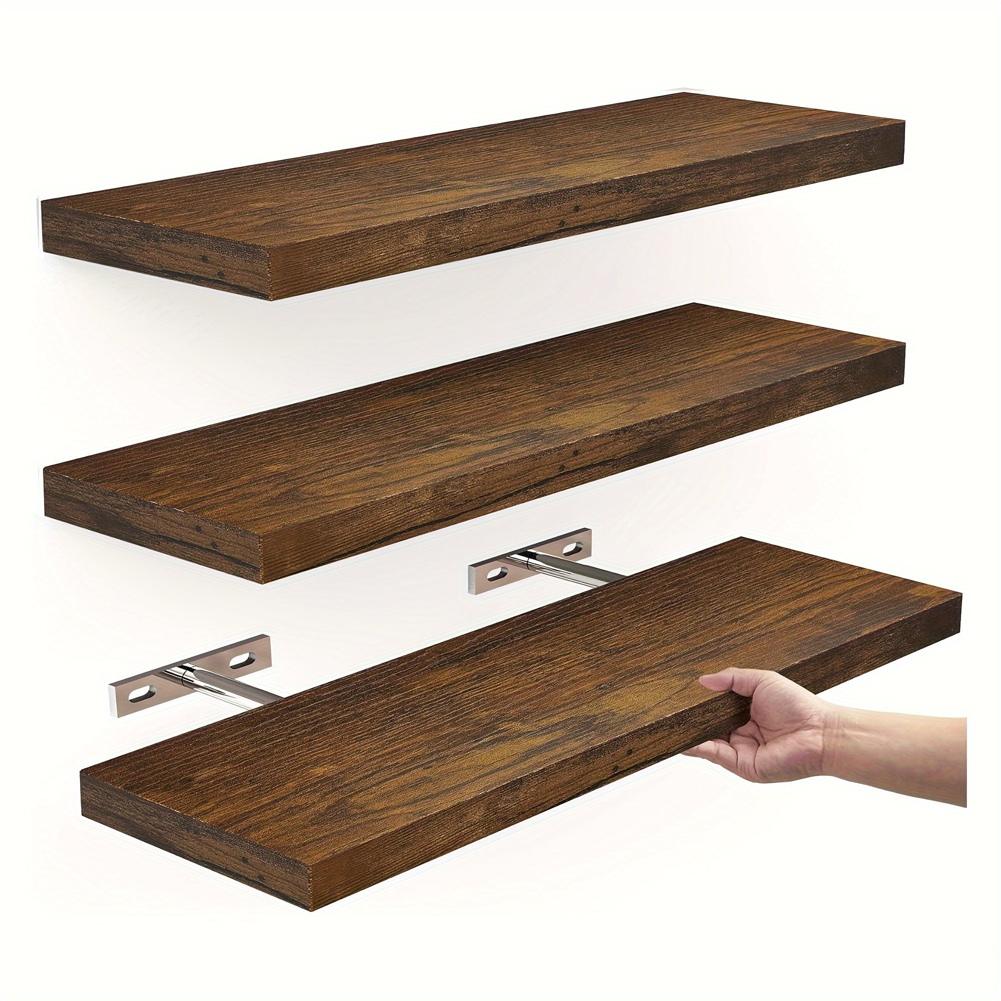 VintageShelf - Set van 3 Zwevende Houten Planken - Rustieke Opbergrekken