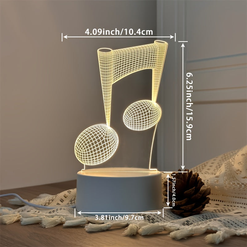 LumiNote - Acrylic Music Note Night Light, 3D LED Frame, USB-Powered
