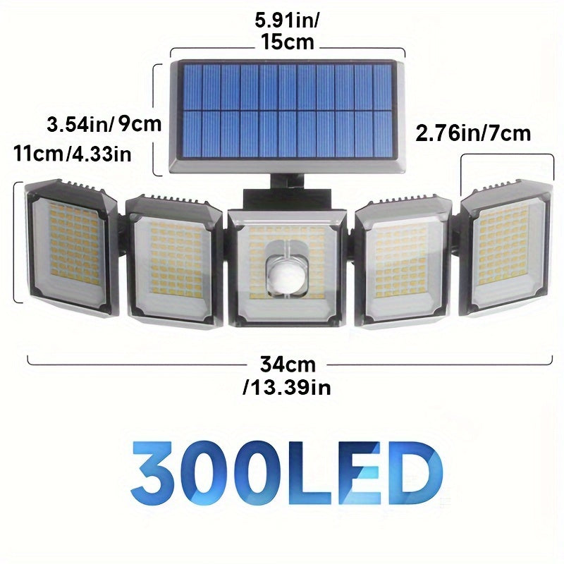SolarGuard - Solar Energy 5 Heads 300 LED Outdoor Lamp with Motion Sensor