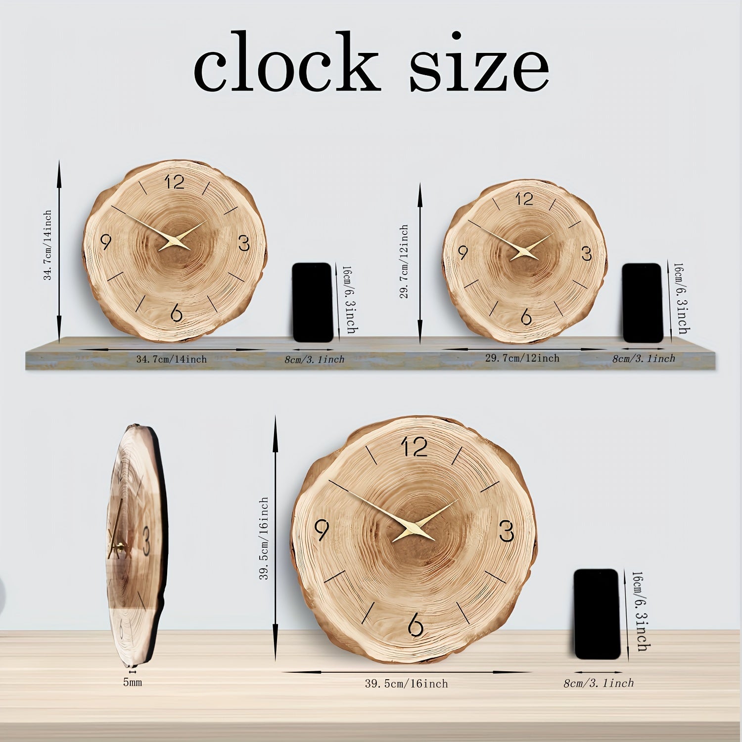 Silent Quartz Wall Clock with Wooden Frame