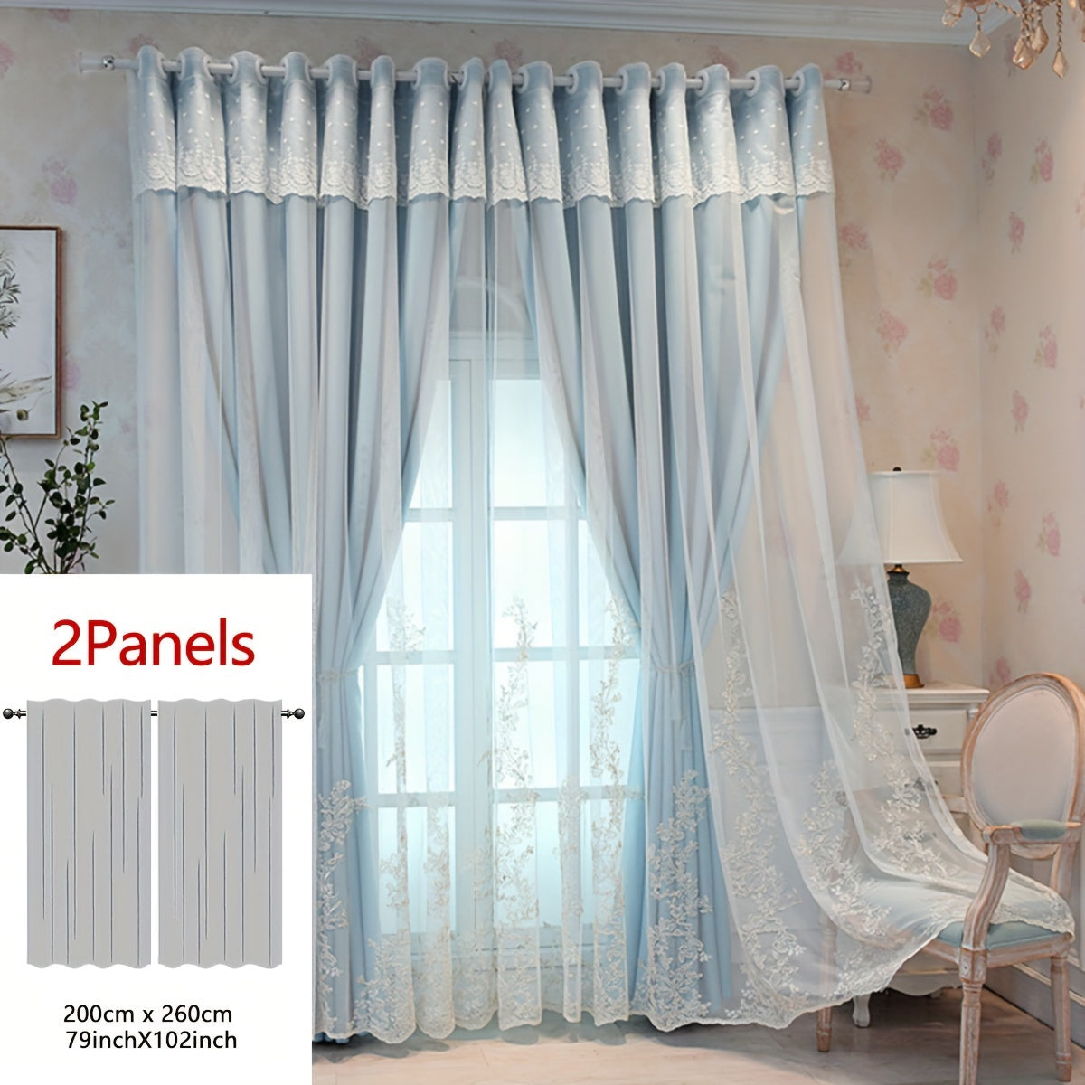 2 Piezas Cortinas Bordadas de Hada Elfo - Paneles de Cortina Translúcidos con Tela Integrada y Anillas