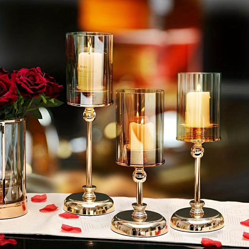 Set di candelieri in metallo a 3 pezzi – Stile retro di lusso, perfetto per matrimoni e decorazioni da tavola