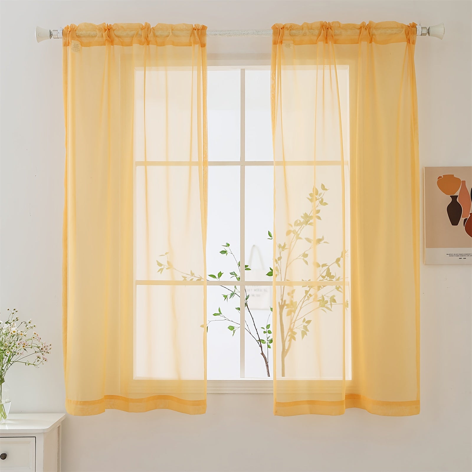 Cortinados Semi-transparentes - Pack de 2 Cortinados Leves e Respiráveis em Poliéster para Quarto e Portas de Terraço