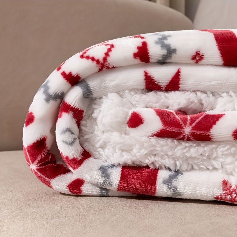 Manta Sherpa de Navidad - Suave manta de felpa con patrón de renos y copos de nieve