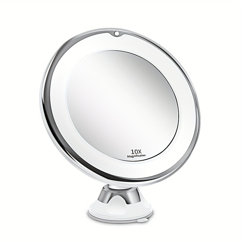 JESLED Specchio da Trucco Ingrandente 10X con Rotazione a 360° e Ventosa – Specchio da Viaggio Illuminato per Uso Domestico e da Tavolo