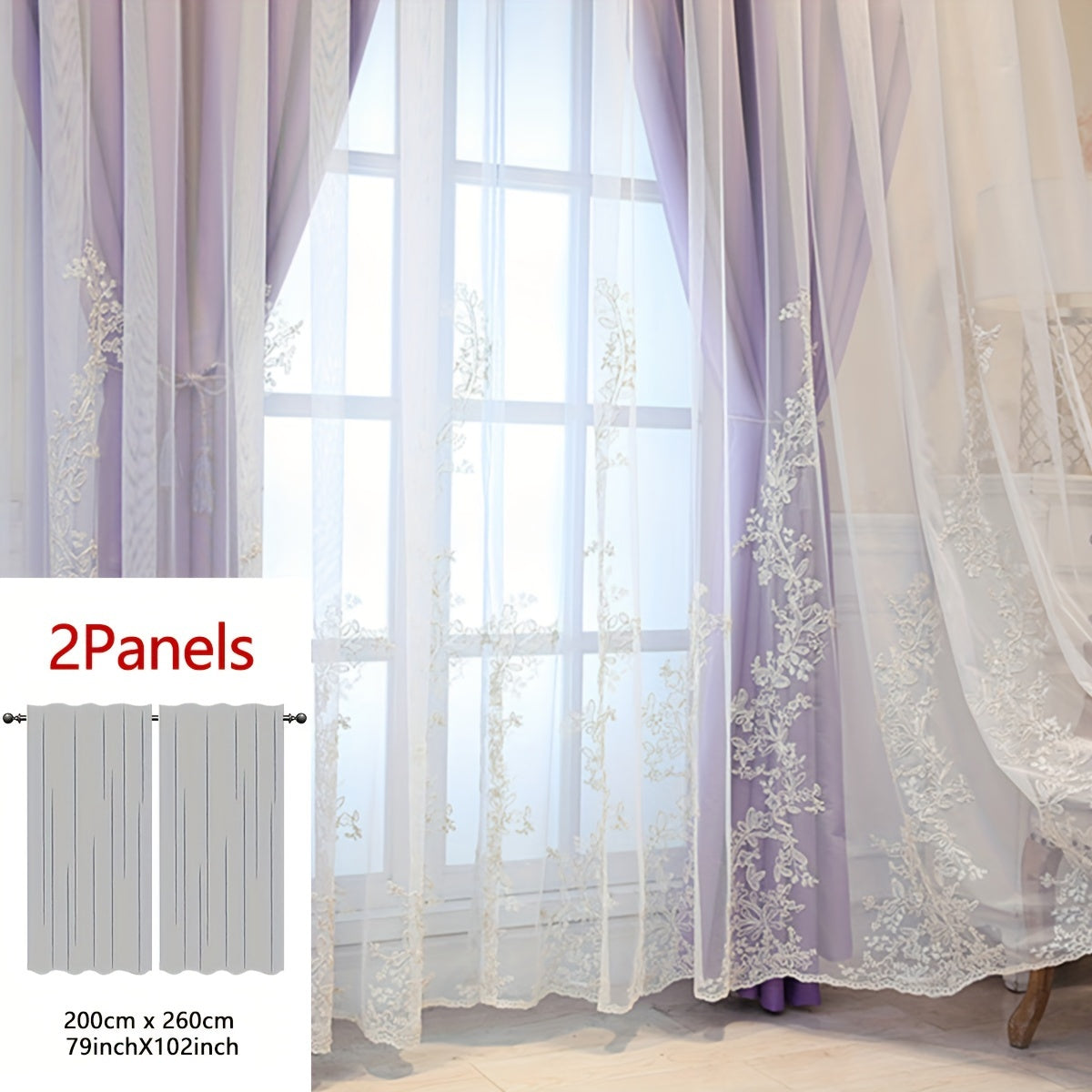 2 Piezas Cortinas Bordadas de Hada Elfo - Paneles de Cortina Translúcidos con Tela Integrada y Anillas