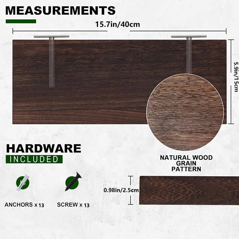 RusticShelf - Conjunto de 3 Prateleiras Flutuantes - Estantes de Madeira em Preto