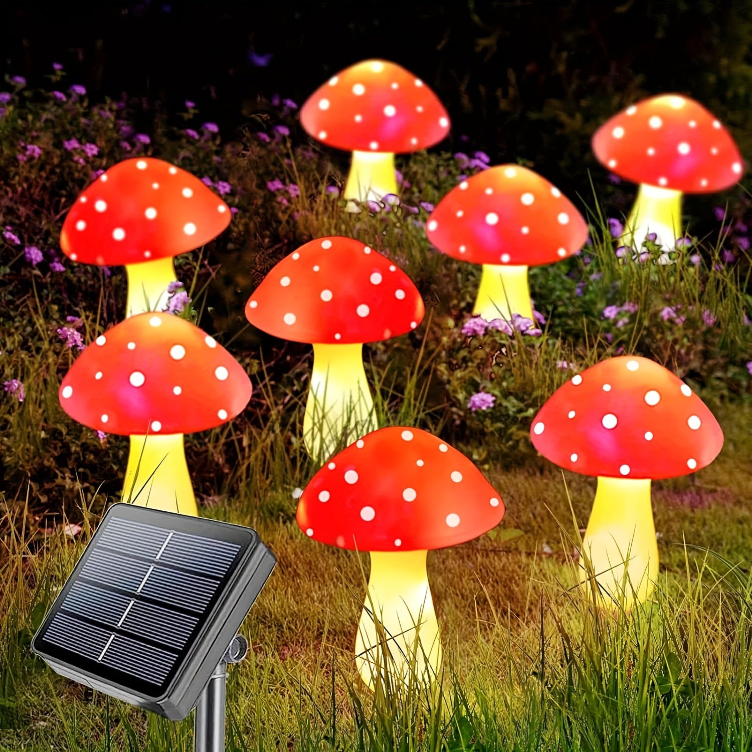 SolarGlow - Cogumelo Solar Lâmpadas de Jardim com 8 Modos, Iluminação Exterior Decorativa de Baixo Consumo Energético