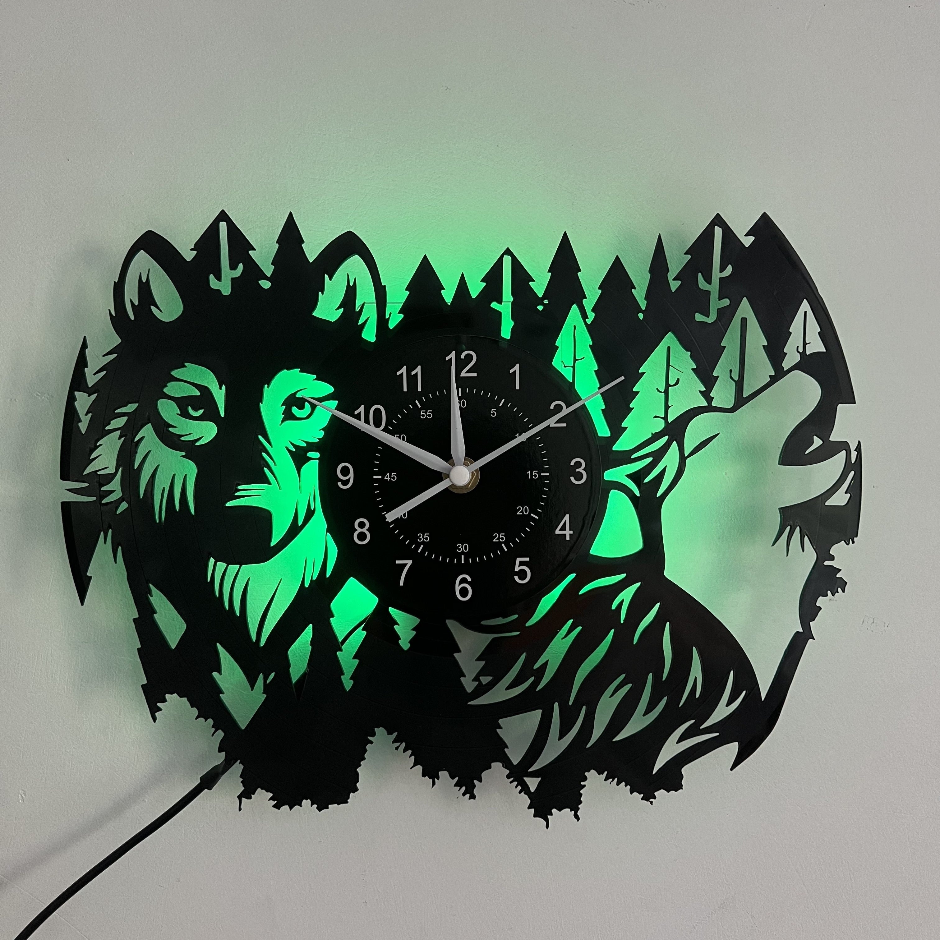 Vinyl Record Wolf Theme Wall Clock - Silent Clock for Living Room and Bedroom Decor