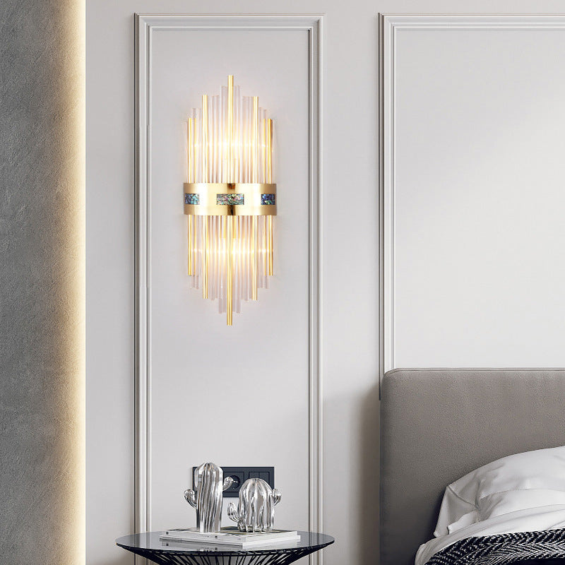 Candeeiro de Parede LED Crystal Kristal Dourado, Sala de Estar/Quarto, Metal/Acrílico