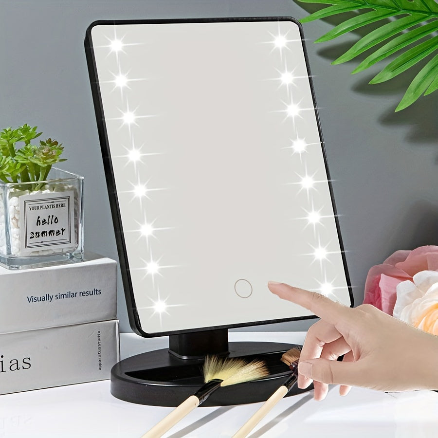 Espelho de Maquilhagem Iluminado com 16 Lâmpadas LED – Dupla Alimentação, com Ecrã Tátil e Brilho Ajustável, Alimentado por USB