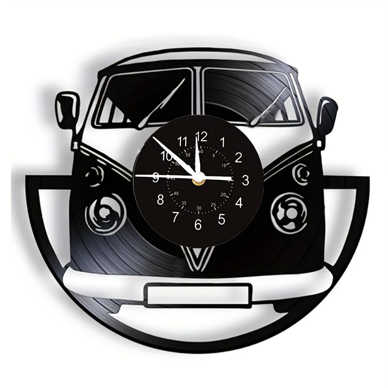 Retro Minibus Vinyl Record Wall Clock - Vintage Design for Home Decoration