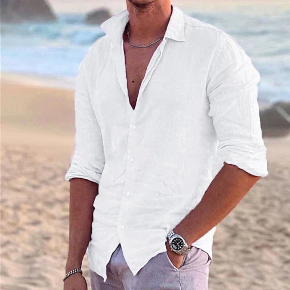 Camicia Lino Maniche Lunghe Vestibilità Casual - Image 3