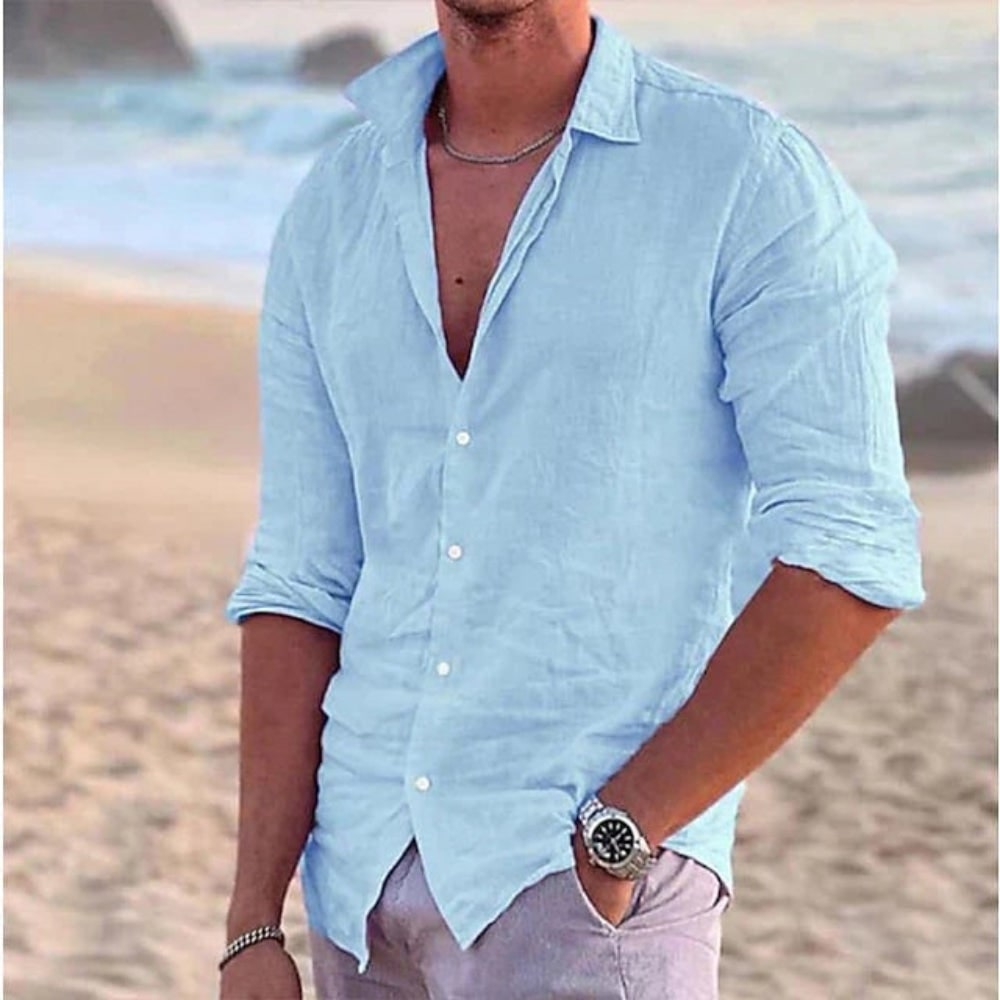 Camicia Lino Maniche Lunghe Vestibilità Casual - Image 4