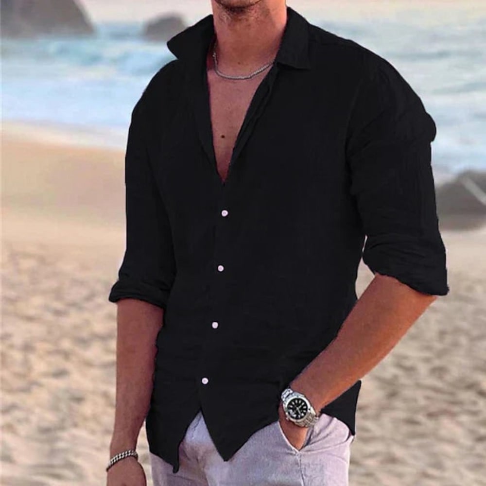 Camicia Lino Maniche Lunghe Vestibilità Casual - Image 6