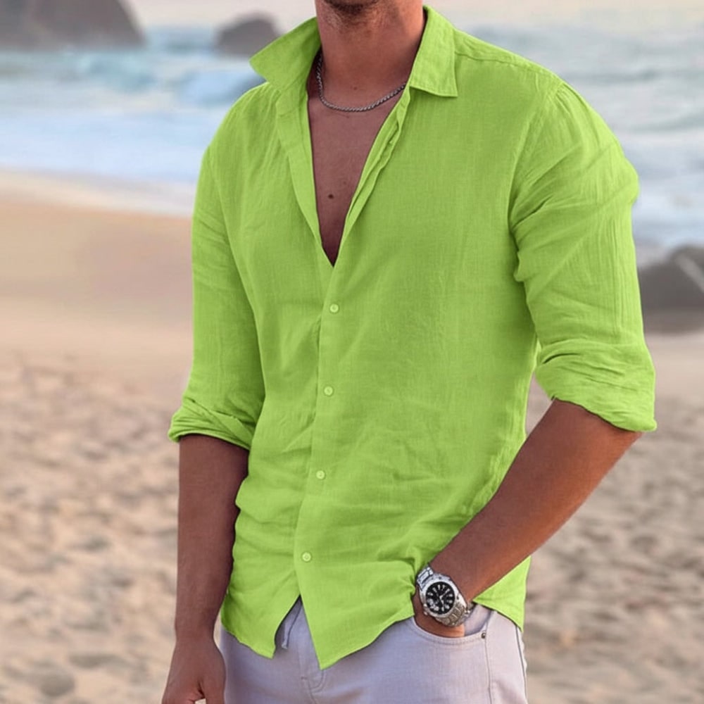 Camicia Lino Maniche Lunghe Vestibilità Casual - Image 7