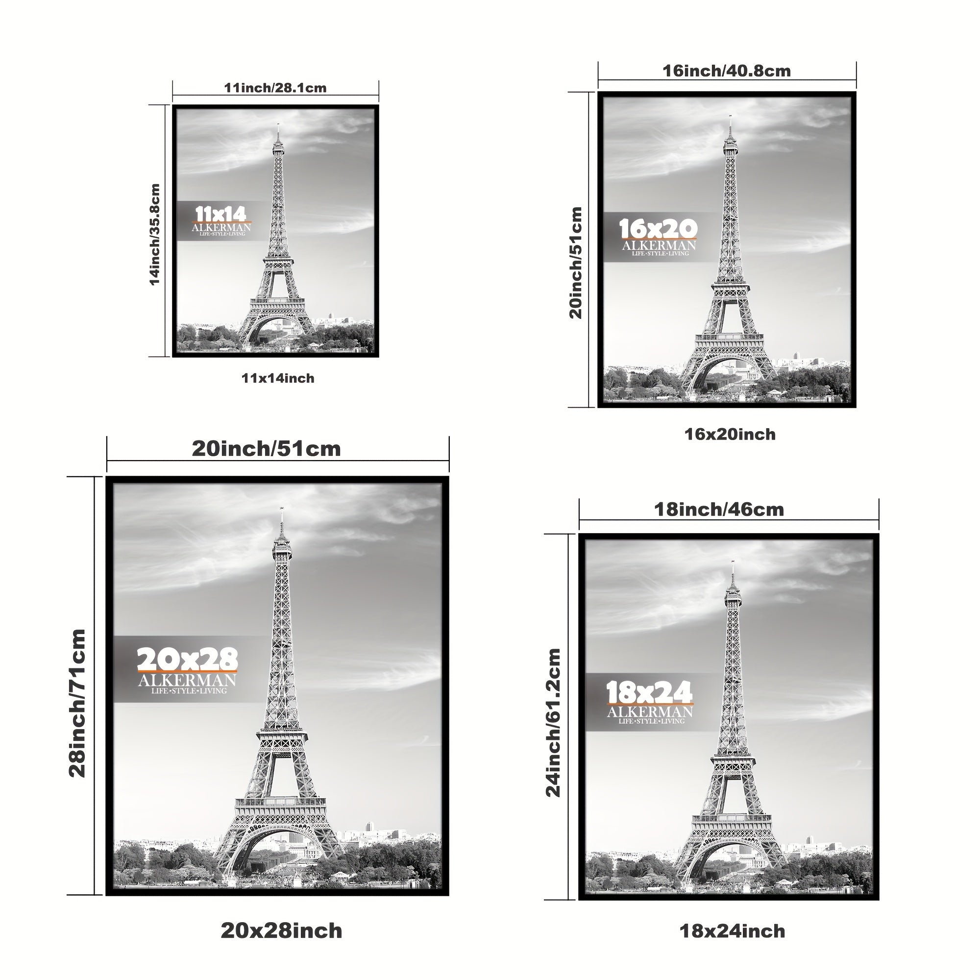 2 Pieces Classic Black Photo Frames with Protection - Wall Mounting for Posters, Pictures, and Artwork, Ideal for Home and Office