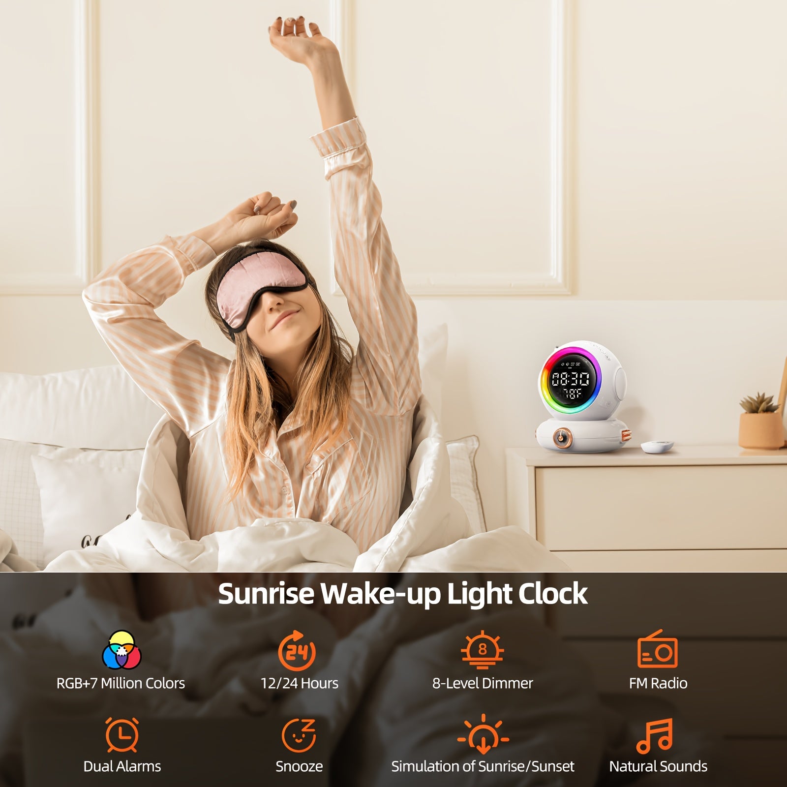 LunaRise - Sunrise Simulation Alarm Clock with Wireless Speaker and FM Radio