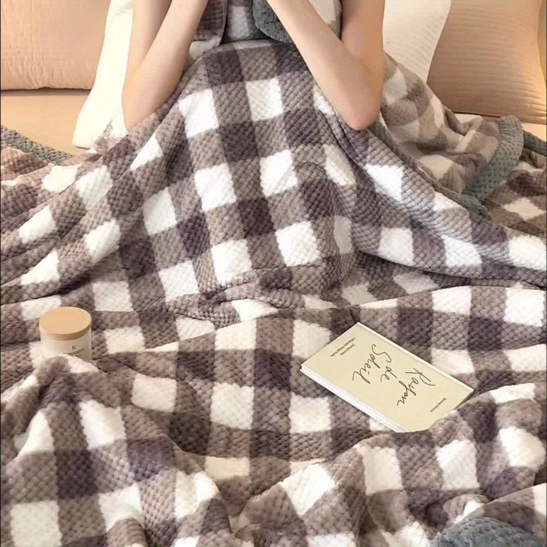 Manta de forro polar de leche a cuadros acogedora - Manta de invierno gruesa y suave para oficina y comodidad en la cama, lavable a máquina