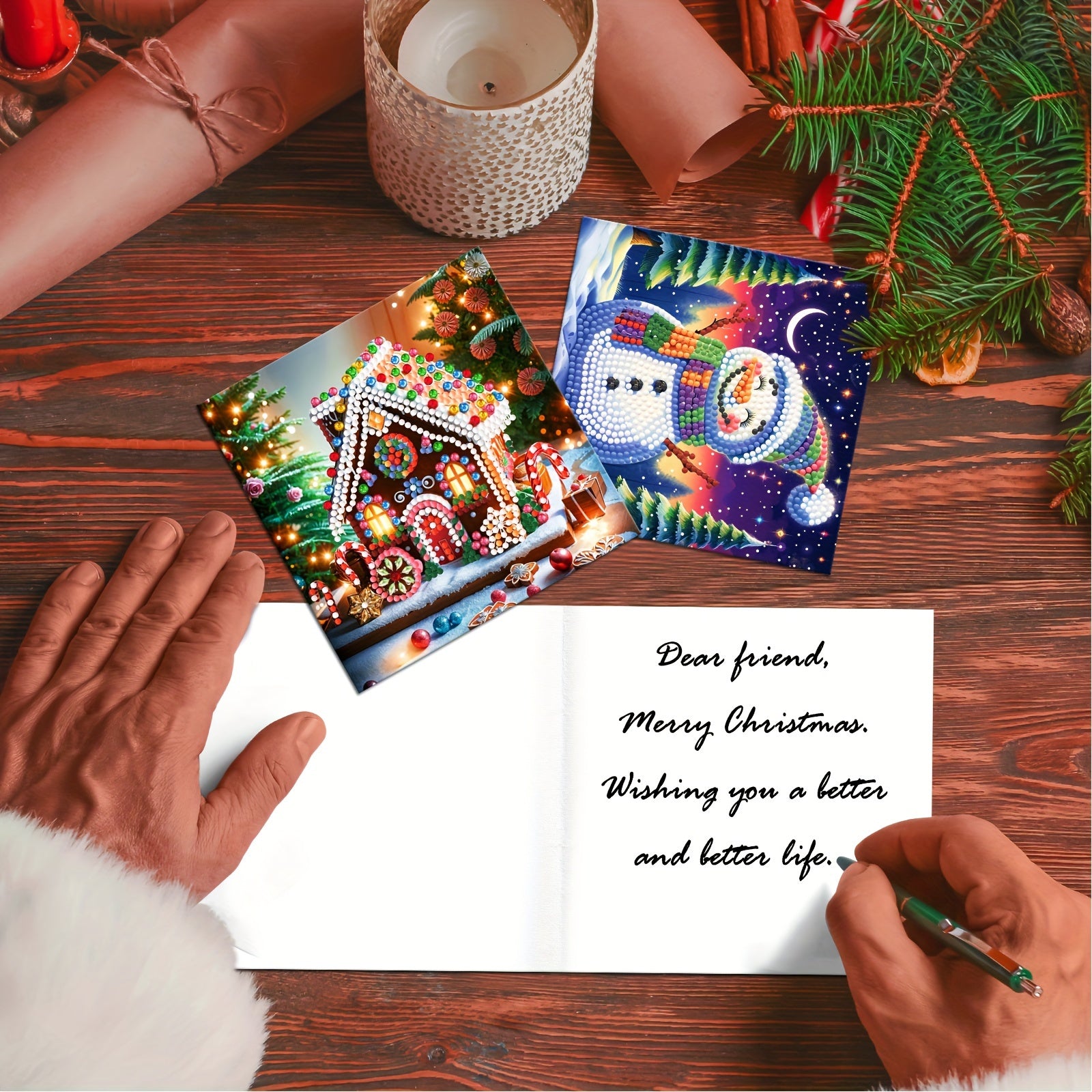 Kit di Biglietti di Natale con 12 pezzi per Pittura Diamante Fai-da-te - Design di Babbo Natale e Animali, Biglietti di Auguri Festivi per Auguri di Natale e Favoriti delle Feste