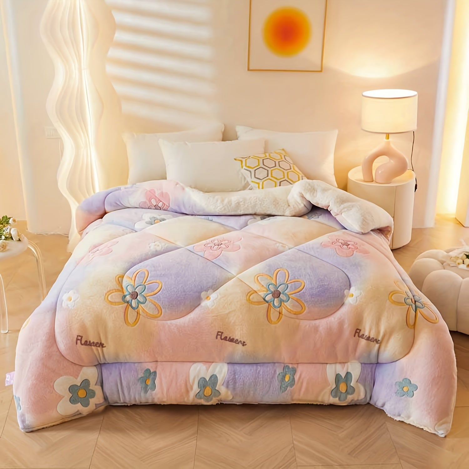 Edredão de Inverno em Pêlo Suave com Flores – Cobertura Quente de Poliéster para Outono e Inverno, Adequado para Quartos de Dormir e de Hóspedes