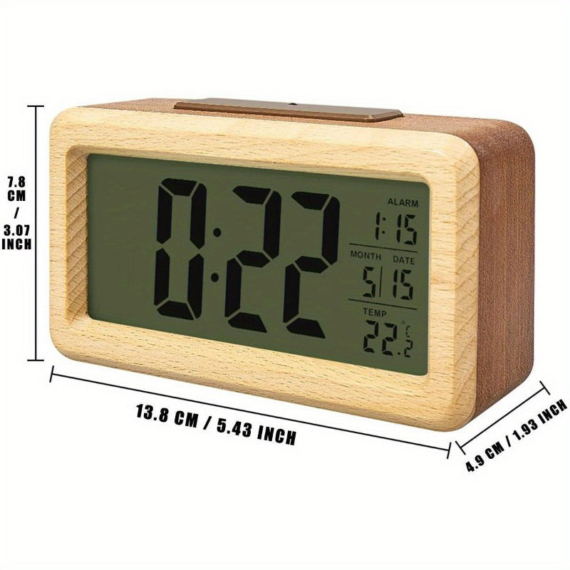 WoodChrono - Chic Wooden Alarm Clock with Calendar & Temperature Display