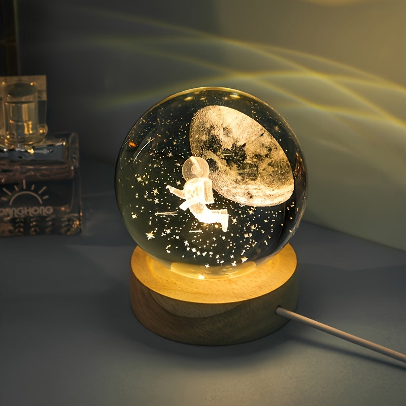 LuminaSphere - 3D Crystal Ball LED Table Lamp with Wooden Base