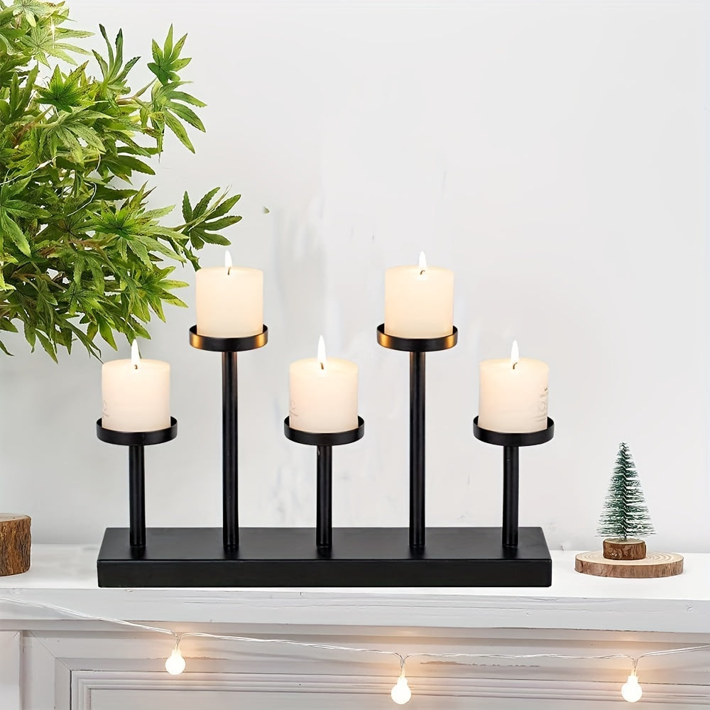 Elegante candelabro negro para decoración de mesa – soporte para 5 velas para bodas, fiestas, mesas de cena