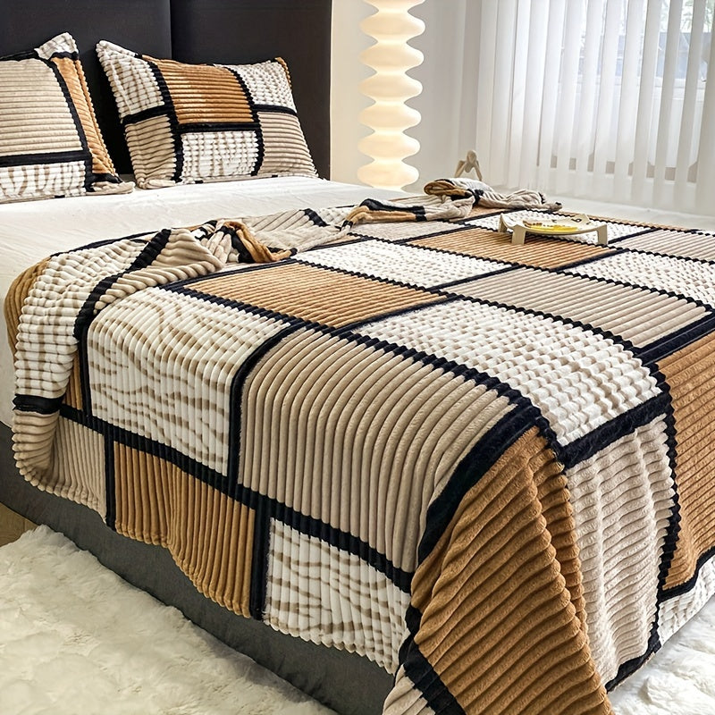 1pc Coperta in Flanella a Quadri con Stampa - Coperta Multifunzionale, Coperta per Aria Condizionata, Coperta per Divano, da Letto e da Viaggio per Quattro Stagioni, Regalo di Natale