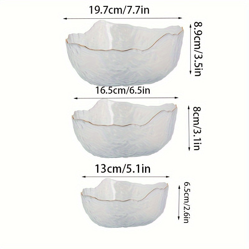 GlasEdge - 3-piece Set Golden Rim Transparent Salad Bowls