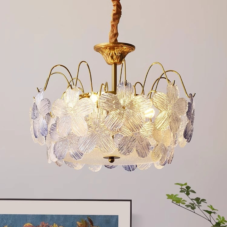 Lampadario classico a forma di fiore con vetro colorato per il soggiorno
