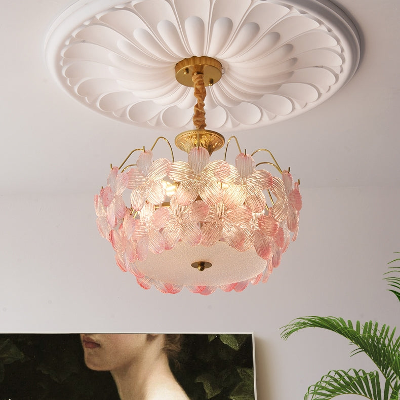Lampadario classico a forma di fiore con vetro colorato per il soggiorno