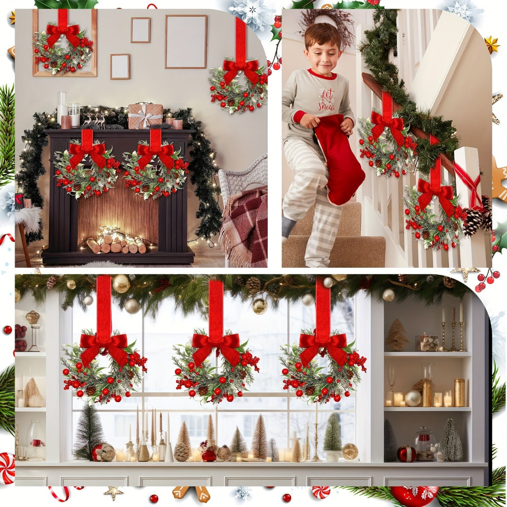 Christmas Wreaths Decoration Red Bows Pine Cones Indoor