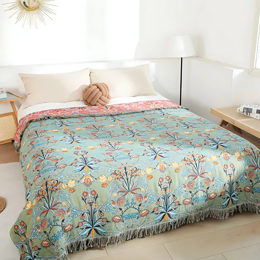 Coperta In Cotone Coperta Reversibile Design Floreale - Image 1
