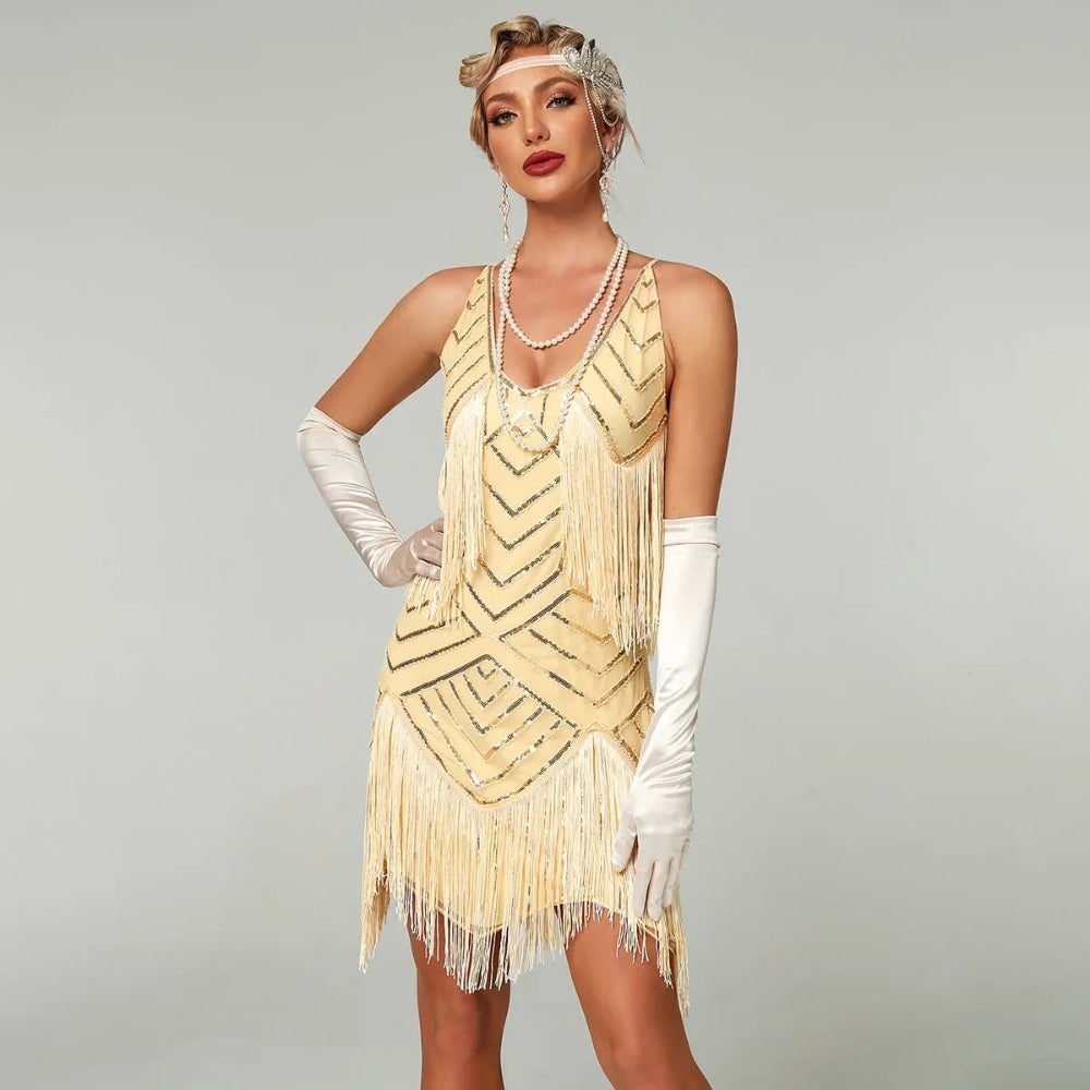 Costume Di Halloween Abito Flapper Frange Perline Decorative - Image 4